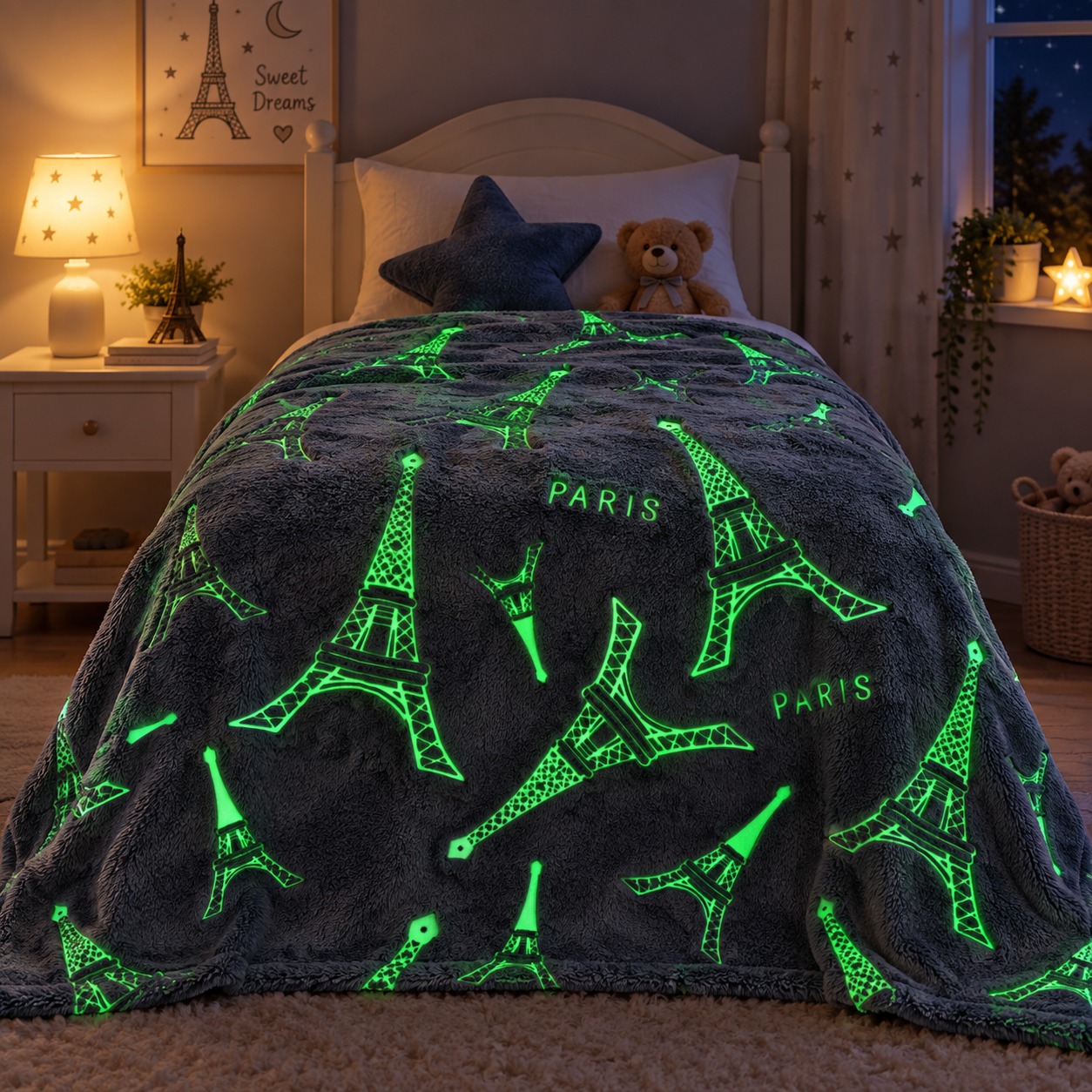 Kids Glow in the Dark Paris Eiffel Tower Blanket – 1 Piece - Image 2