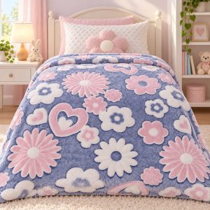 Kids Glow in the Dark Floral Heart Blanket – 1 Piece