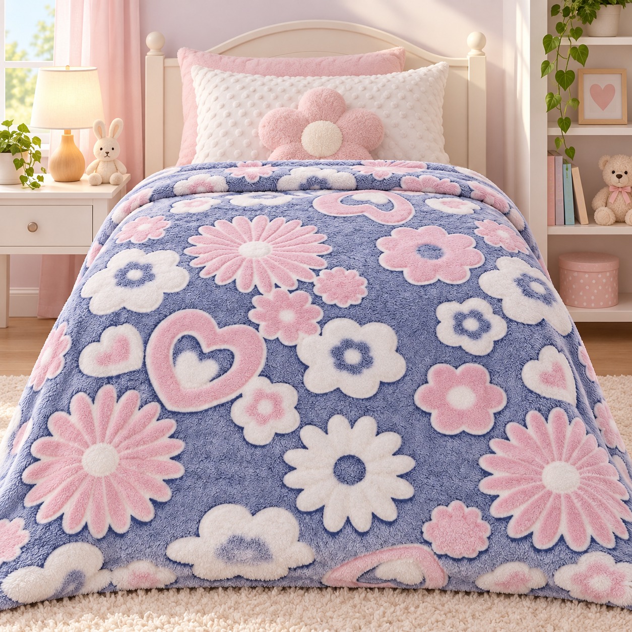 Kids Glow in the Dark Floral Heart Blanket – 1 Piece