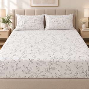 botanical-leaf-print-100-pure-cotton-king-size-bedsheet-set-3-piece