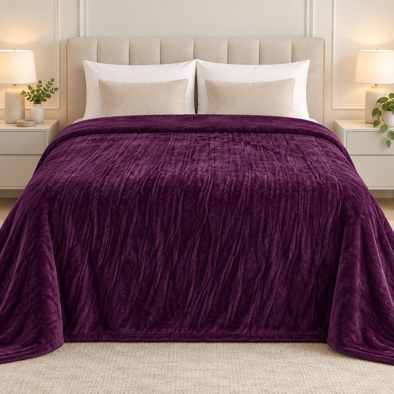 Deep Plum Soft Fleece Double Bed Blanket – 1 Piece