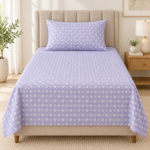 Lavender Geometric Print 100% Pure Cotton Single Bedsheet Set – 2 Piece