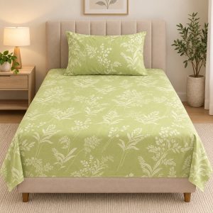 Green Botanical Print 100% Pure Cotton Single Bedsheet Set – 2 Piece