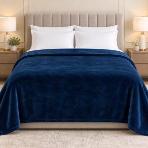 Dark Navy Blue Soft Fleece Double Bed Blanket – 1 Piece