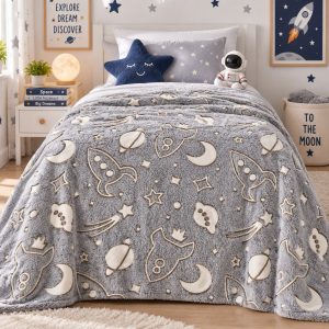 Kids Glow in the Dark Space Print Blanket – 1 Piece