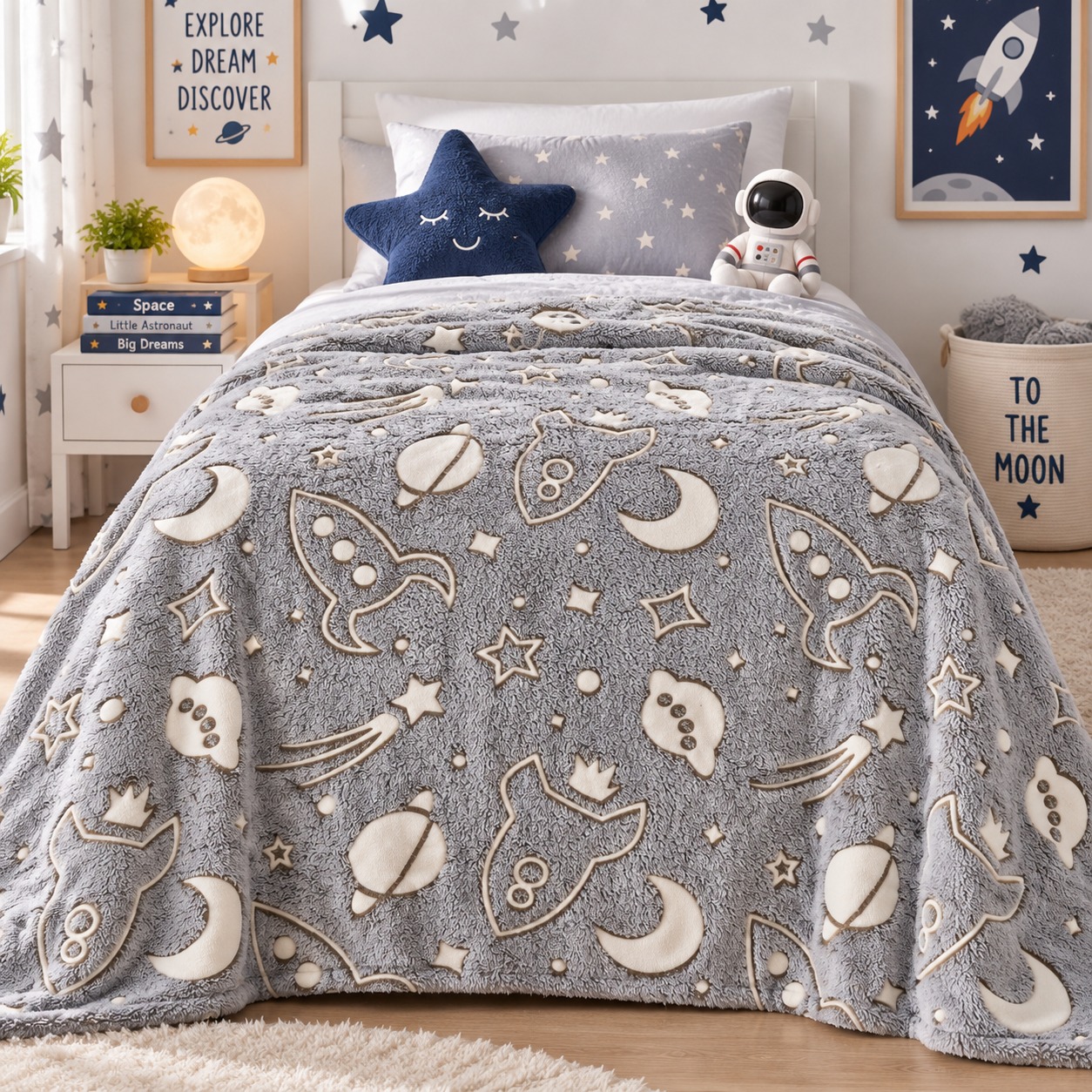Kids Glow in the Dark Space Print Blanket – 1 Piece
