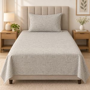Light Grey Textured Print 100% Pure Cotton Single Bedsheet Set – 2 Piece