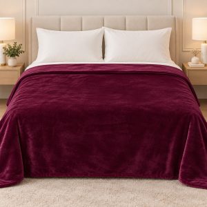 Cherry Red Soft Fleece Double Bed Blanket – 1 Piece