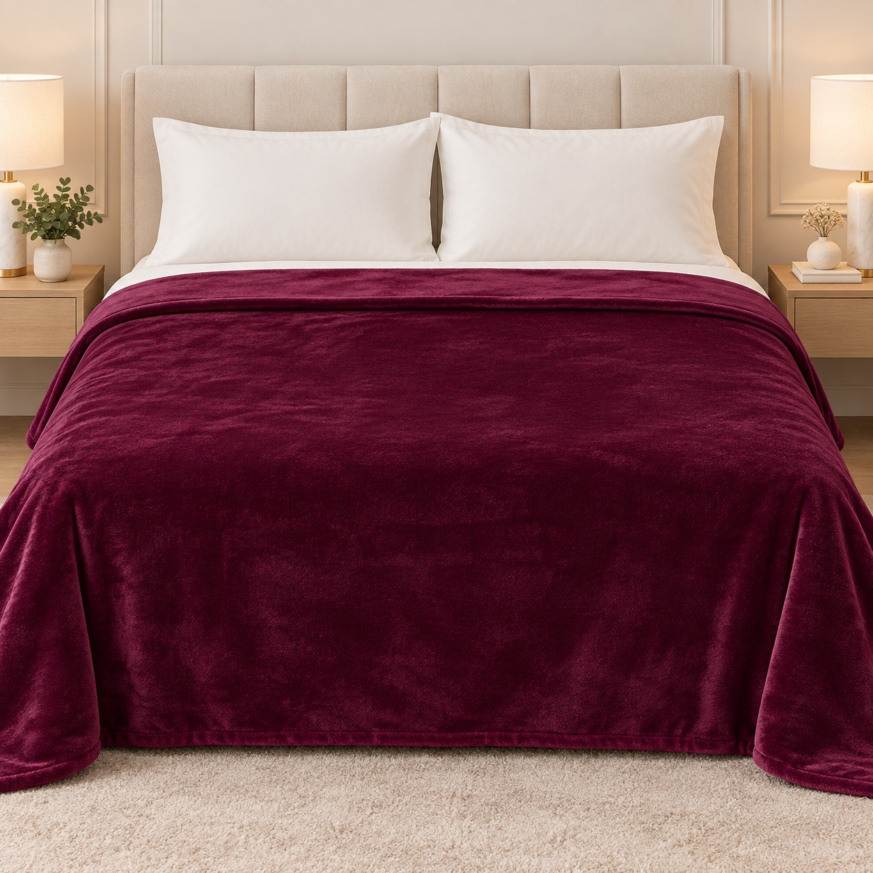 Cherry Red Soft Fleece Double Bed Blanket – 1 Piece