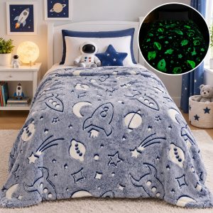 Kids Glow in the Dark Space Rocket Blanket – 1 Piece
