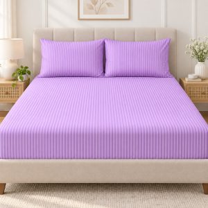 Lilac Stripe 100% Pure Cotton King Size Bedsheet Set – 3 Piece
